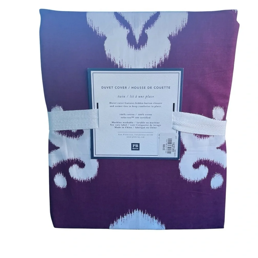 Pottery Barn Teen Dorm Ikat Medallion Twin Duvet Cover in dark purple cotton